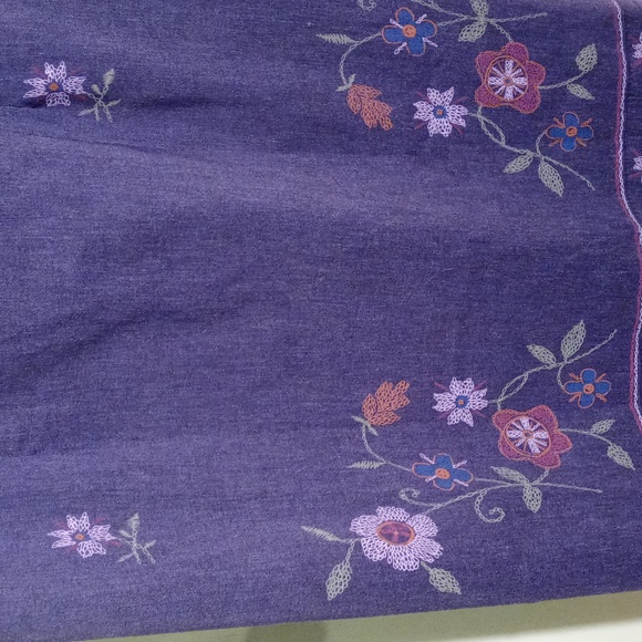 Women's Crossing Pointe faux denim spandex floral print dress 16 - Picture 5 of 14